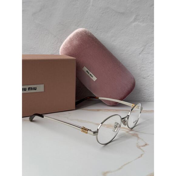 NEW Miu Miu M50ZV Silver Oval Metal Eyeglasses Frames main image 4